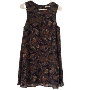 Woman’s brown and blue paisley on the road Anthro fall sleeveless midi dress